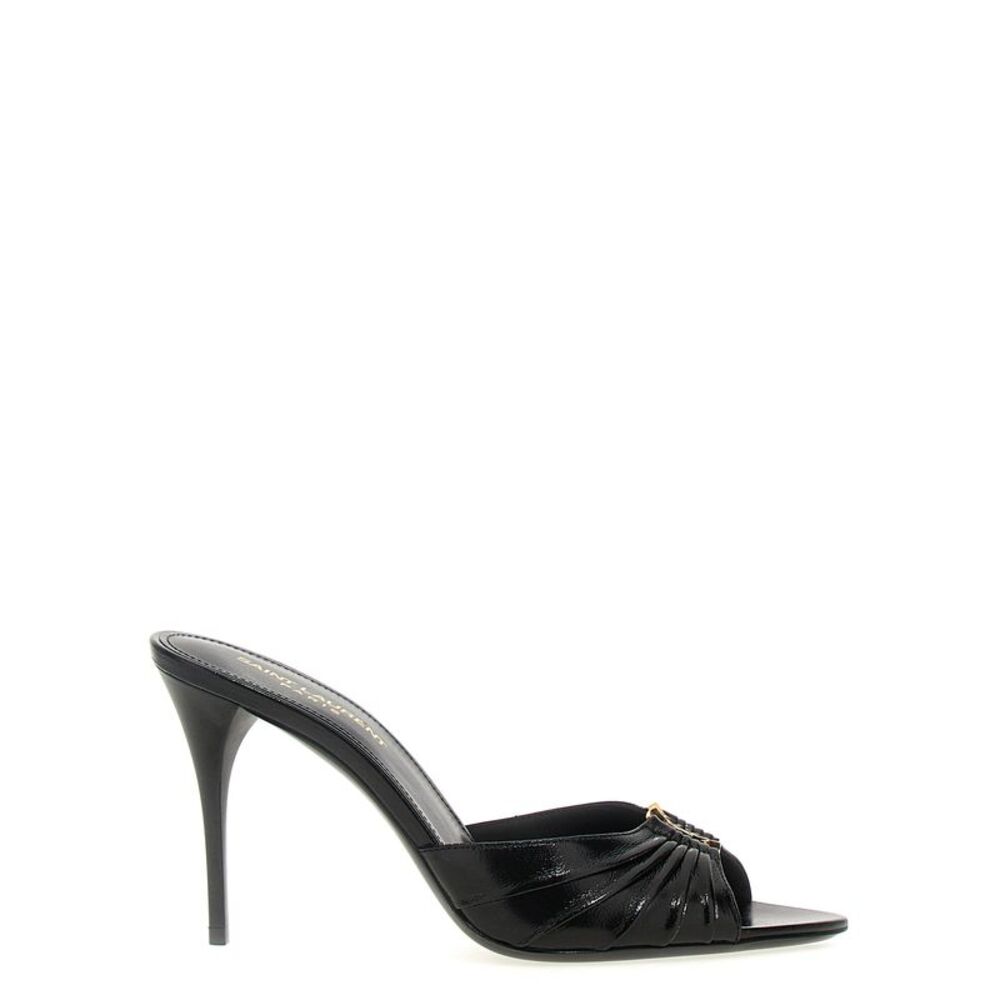 Saint Laurent Black Lamb Leather Stiletto Heel Women's Sandals